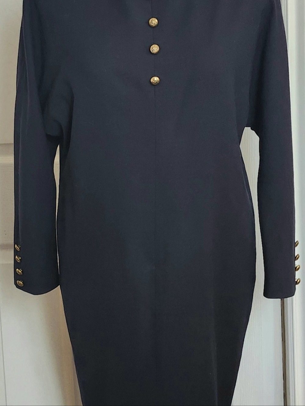 Braemar Petites Vintage Navy  Long Sleeve Women's Dress With Gold Button Accents